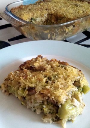 A picture of Vickys Broccoli, Mushroom & Rice Casserole, GF DF EF SF NF.