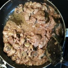 pork and mushrooms A picture of pork and mushrooms.