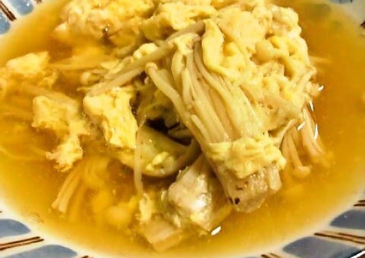 Recipe of Any-night-of-the-week Egg Soup with Enoki Mushrooms