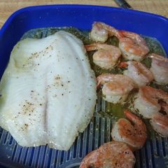 Microwave Steamed Shrimp/Fish in Lemon Butter Sauce A picture of Microwave Steamed Shrimp/Fish in Lemon Butter Sauce.