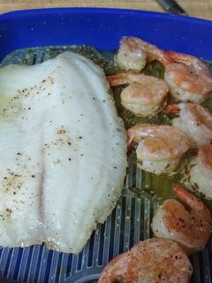 A picture of Microwave Steamed Shrimp/Fish in Lemon Butter Sauce.