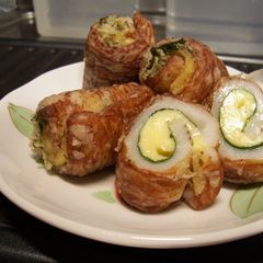 Cheese Stuffed Chikuwa Fritters with Shiso A picture of Cheese Stuffed Chikuwa Fritters with Shiso.