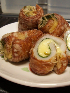 A picture of Cheese Stuffed Chikuwa Fritters with Shiso.