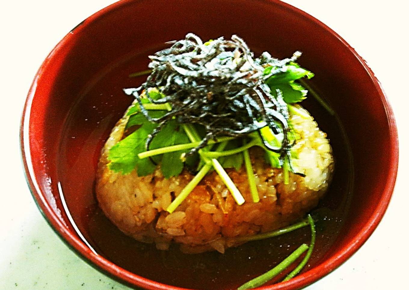 Easy Rice Ball Ochazuke (Rice Porridge) with Shio-Kombu