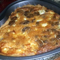 A picture of simple and easy feta and mushroom quiche.