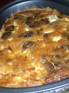A picture of simple and easy feta and mushroom quiche.