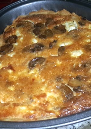 A picture of simple and easy feta and mushroom quiche.