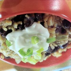 A picture of Cuban black beans and rice.