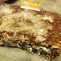A picture of Spinach and mushroom lasagna.