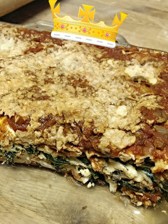 A picture of Spinach and mushroom lasagna.