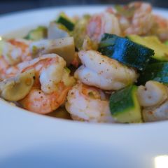 A picture of Spicy-shrimp with zucchini.