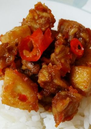 A picture of Indonesian stir-fry chili 'tempe' and tofu ~ Lombok style 👍.