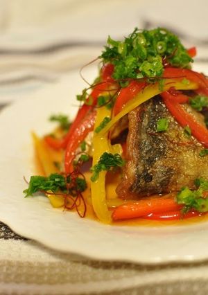 A picture of Horse Mackerel in Nanban Sauce.