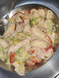 A picture of Alfredo (white sauce) Macaroni.