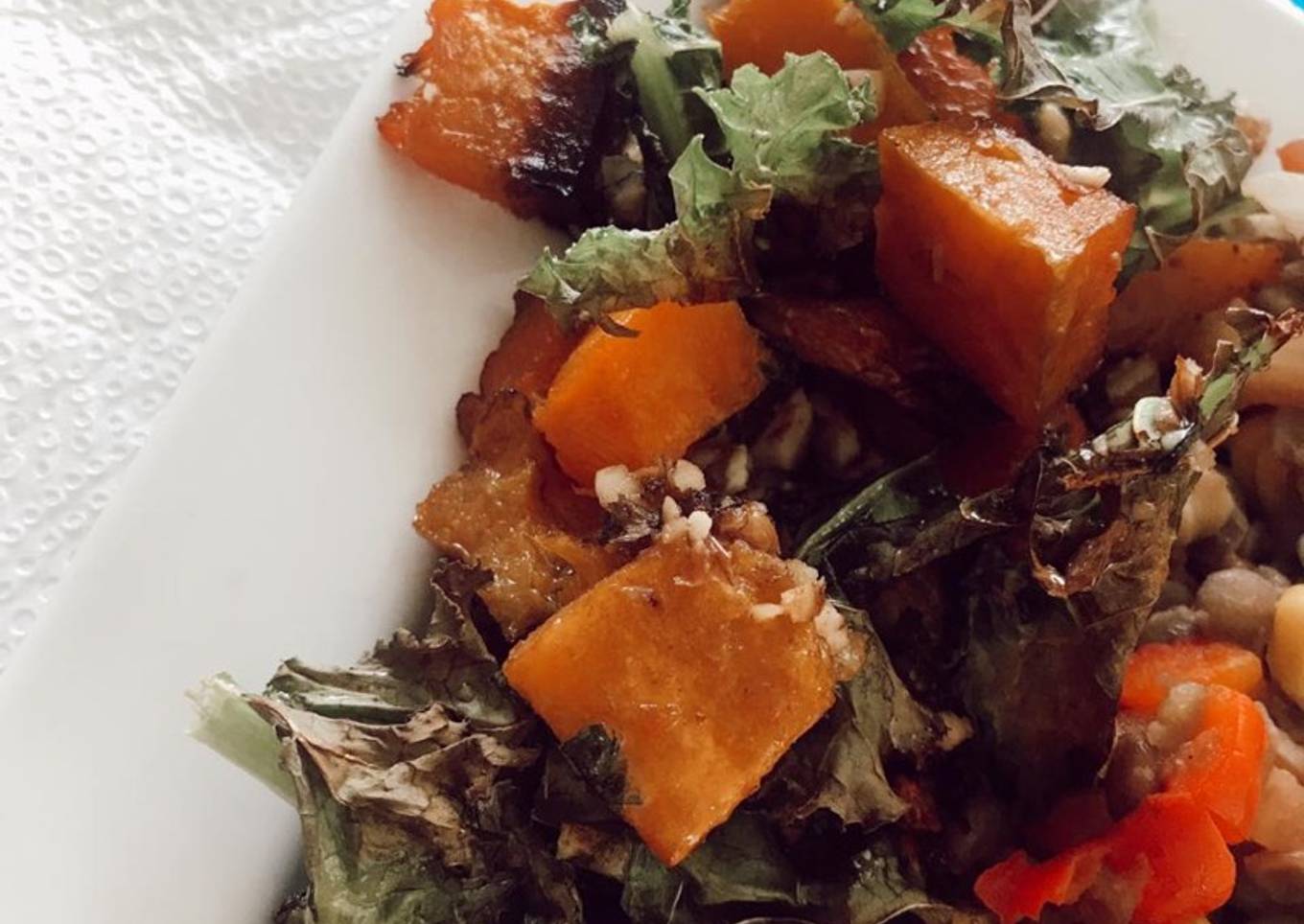 Calabaza asada con kale
