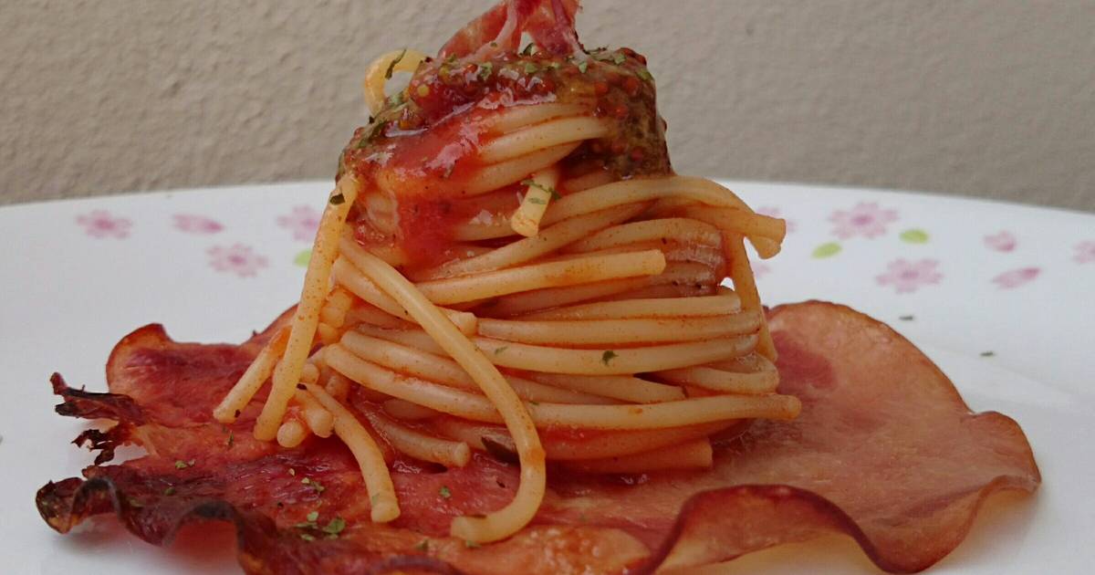 Spaghetti And Ham With Honey Whole Grain Mustard Sauce Recipe by Lii Go