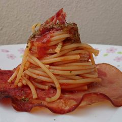 A picture of Spaghetti And Ham With Honey Whole Grain Mustard Sauce.