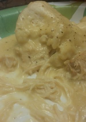 A picture of Easy Crock Pot Chicken and Dumplings.