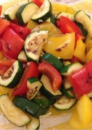 A picture of Marinated Fried Zucchini and Bell Pepper.