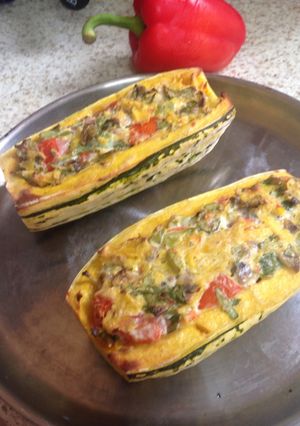 A picture of My Sweet Stuffed Delicata Butternut Squash 💜.