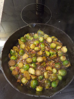 A picture of Cast Iron Brussel Sprouts w/ Bacon.