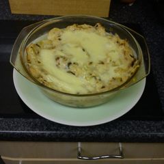 A picture of Cheesey leek and potato bake.