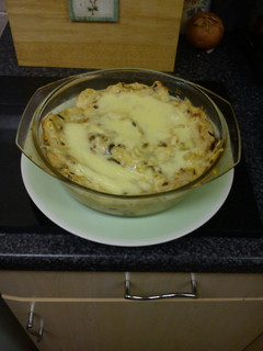 A picture of Cheesey leek and potato bake.