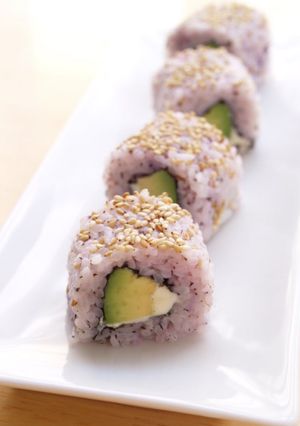 A picture of Creamy Cheese and Avocado Yukari Rolls.