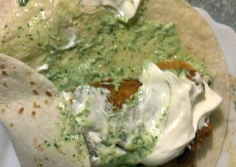 Recipe of Homemade Bomb Battered Fish Tacos with Crema  jalapeno sauce!