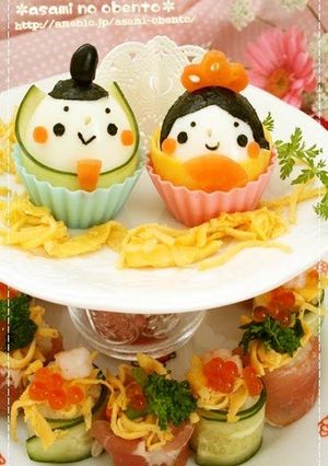 A picture of Edible Hina Dolls for Doll Festival.
