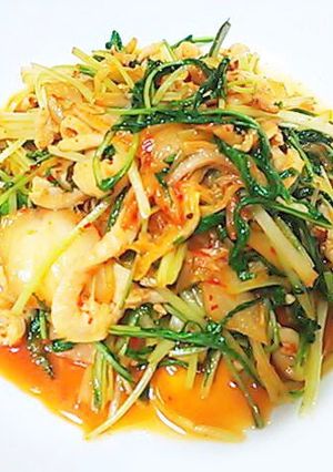 A picture of Chicken Skin and Mizuna Kimchi Stir-fry.