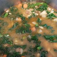 A picture of Amanda's vegan white bean and kale soup.
