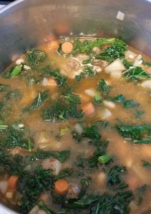 A picture of Amanda's vegan white bean and kale soup.