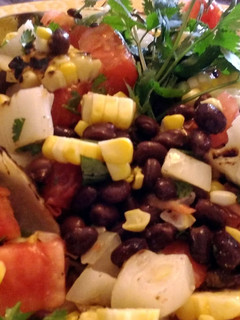 A picture of Grilled corn, onion and bean salsa.