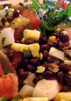 A picture of Grilled corn, onion and bean salsa.