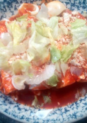 A picture of Chicken enchiladas.