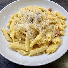 A picture of Pasta Carbonara - the Italian Way with a twist! #my cookbook.