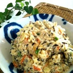 A picture of Healthy Potato Salad with Okara and Hijiki Seaweed.