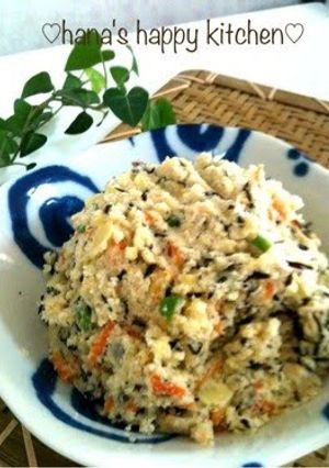 A picture of Healthy Potato Salad with Okara and Hijiki Seaweed.