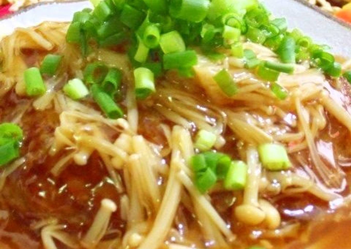 "Family Restaurant" Style Hamburger Steaks with Enoki Mushroom Ankake Sauce