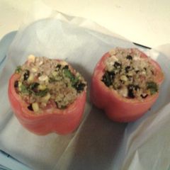 A picture of SouthWestern style quinoa stuffed peppers.