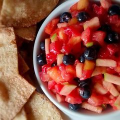 A picture of Fruit Salsa w/Cinnamon Sugar Tortilla Chips.