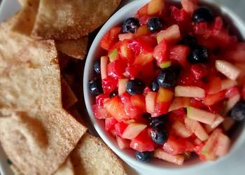 Popular Cuisine Fruit Salsa wCinnamon Sugar Tortilla Chips Delicious Nutritious