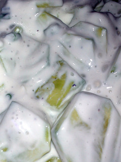 A picture of grandma's creamy cucumbers.
