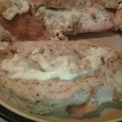 A picture of Cream cheese stuffed chicken.