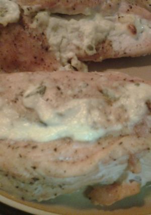 A picture of Cream cheese stuffed chicken.