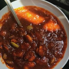 Sambal udang petai (spicy chili gravy with prawn and stink bean) A picture of Sambal udang petai (spicy chili gravy with prawn and stink bean).