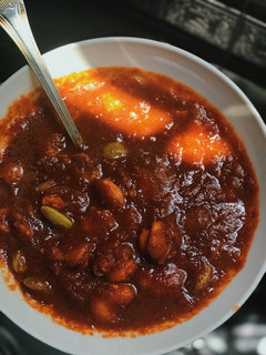 A picture of Sambal udang petai (spicy chili gravy with prawn and stink bean).