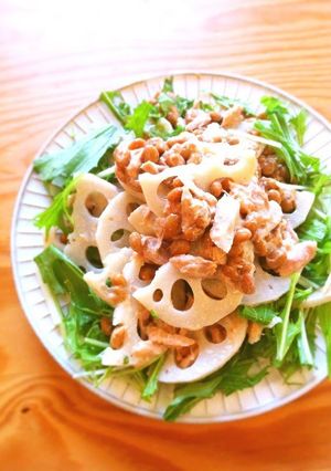 A picture of Lotus Root, Tuna and Natto Salad.