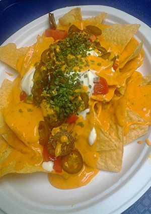 A picture of Super easy nachos vegetarian option.